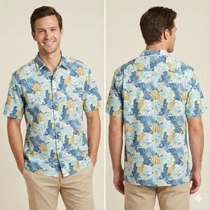 Croft & Barrow Men’s Easy Care Hawaiian Shirt XXL Pineapple Tropical Print Teal